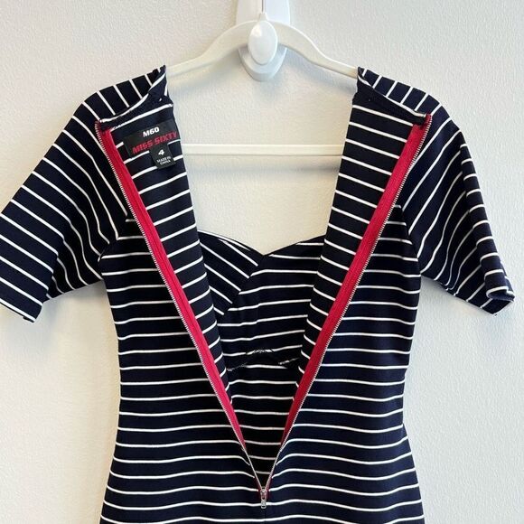MISS SIXTY Navy White Striped Stretch A-line Midi Dress Women’s Size 4 - Picture 8 of 11